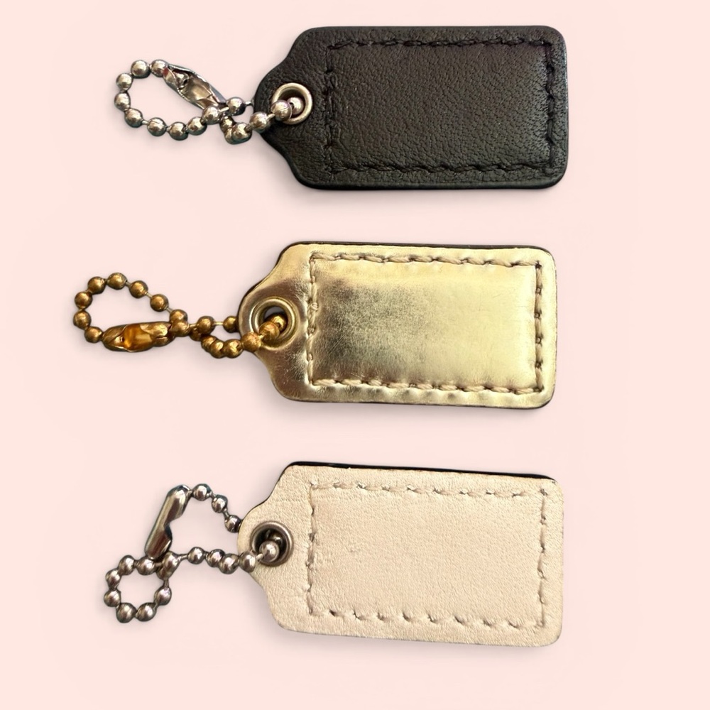 Coach Trio Leather Key Tags in Black, Gold & Cream - Picture 2 of 2